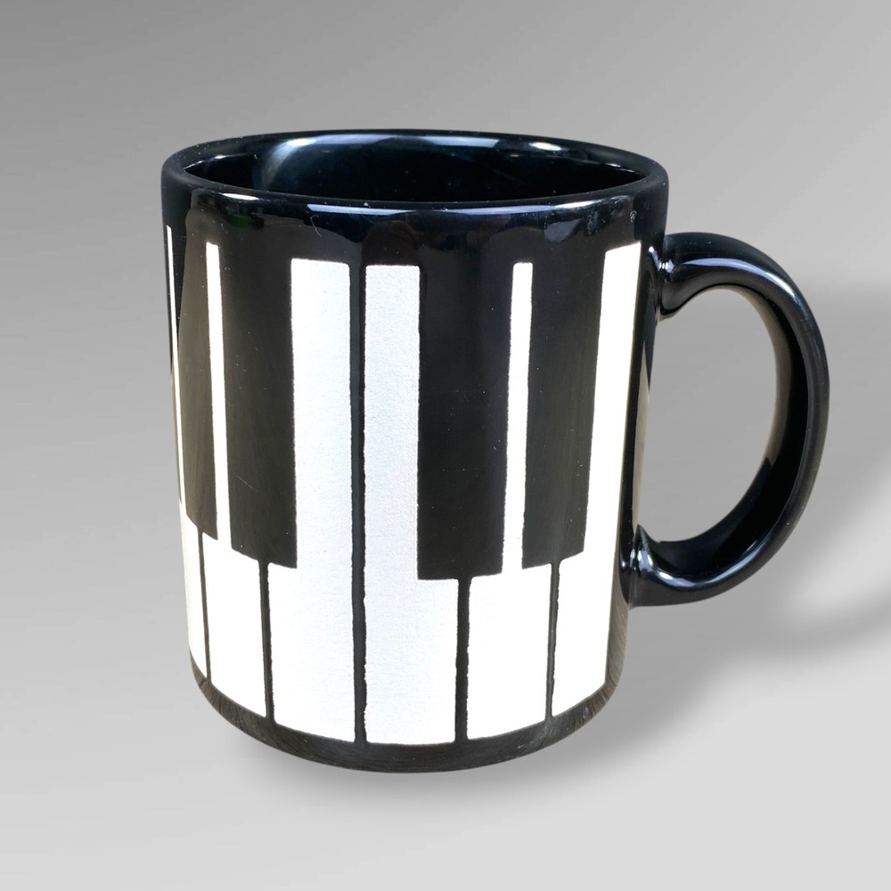 Waechtersbach Piano Keys Mug Vintage 1980s West Germany Black White Embossed